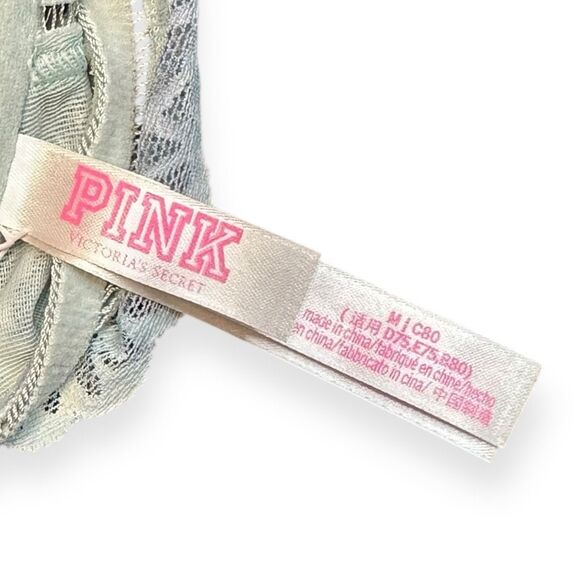 PINK VICTORIA’S SECRET Light Blue White Floral Lace Bralette Lightly Lined Size - Picture 3 of 5